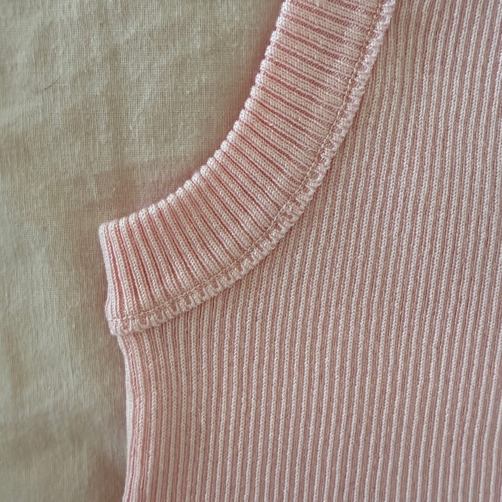 Celine Light Pink Ribbed Tank Top with Embroidered Logo - Picture 5 of 10